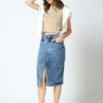 Azure Front Slit Denim Skirt